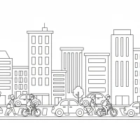 busy city scene with tall buildings cars and pedestrians