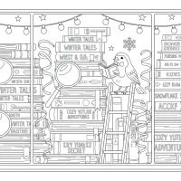 Christmas bookshop window with robin and winter tales