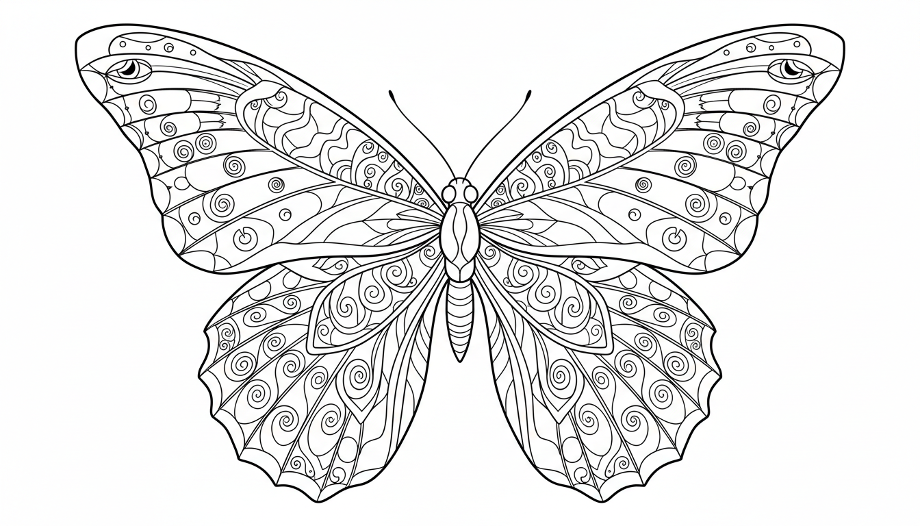 detailed butterfly wing with patterns and textures coloring page to print