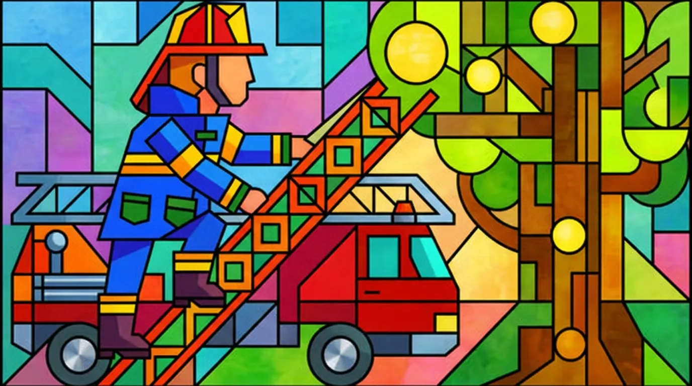 firefighter rescuing kitten from tree coloring page to print