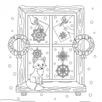 calm cottage Christmas window scene