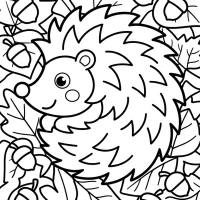 Cute hedgehog with leaves and acorns
