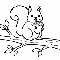 playful squirrel balancing on a branch with acorn
