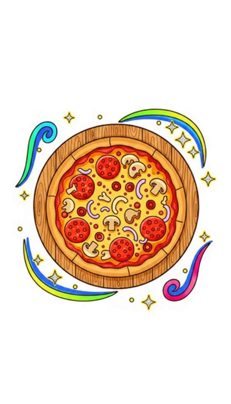 Pepperoni and vegetable pizza slice coloring page to print