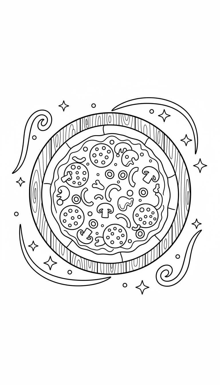Pepperoni and vegetable pizza slice coloring page to print