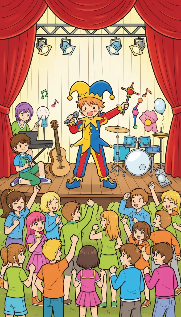 busy theater stage with performer and audience coloring page to print