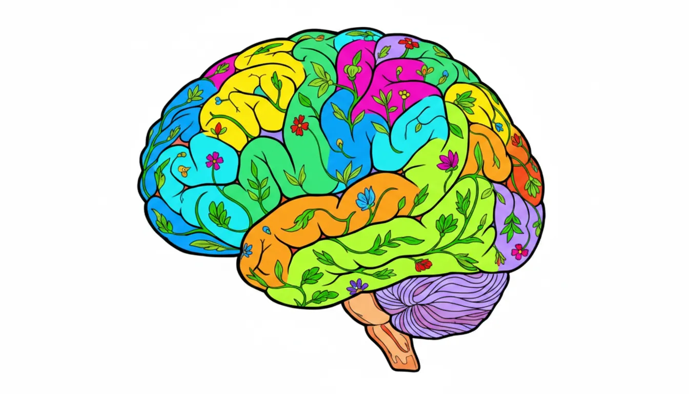 human brain with highlighted regions coloring page to print