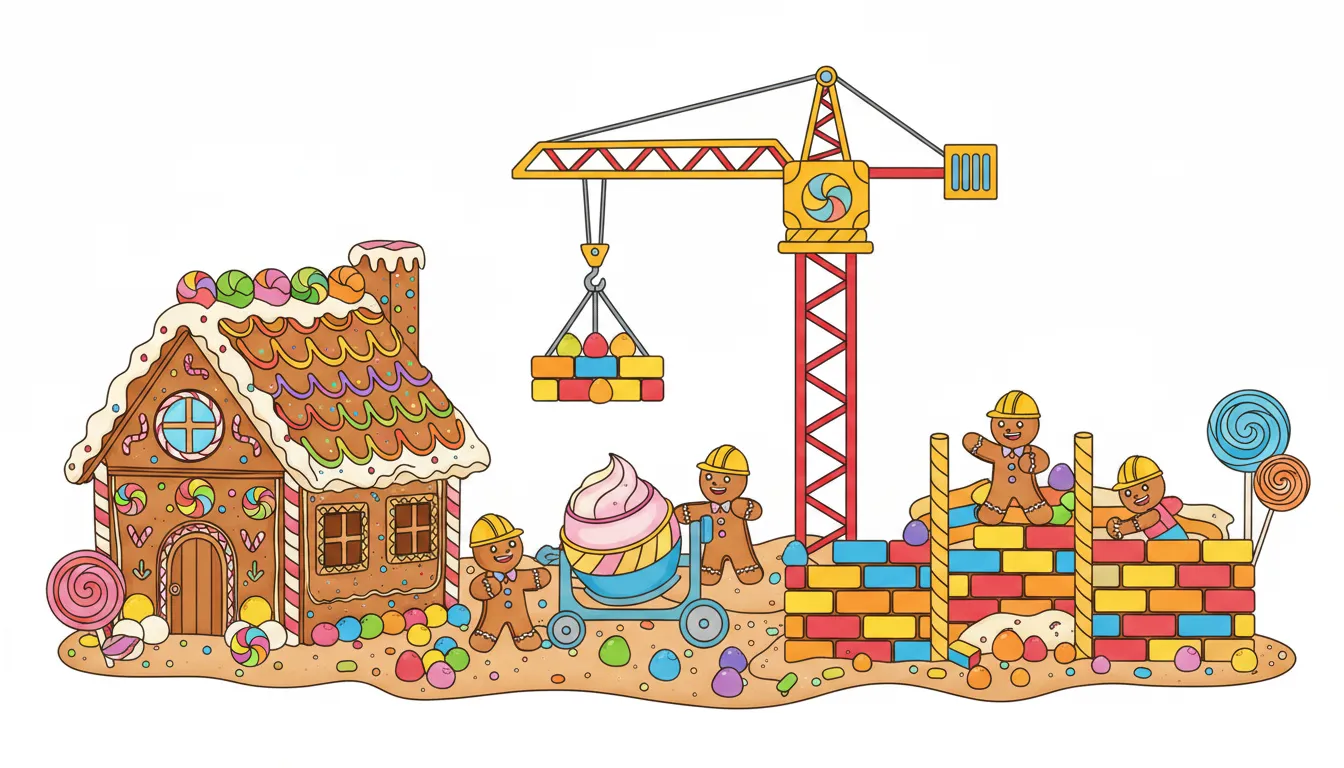 Christmas gingerbread construction site coloring page to print