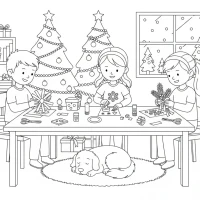 Christmas craft room with children and dog