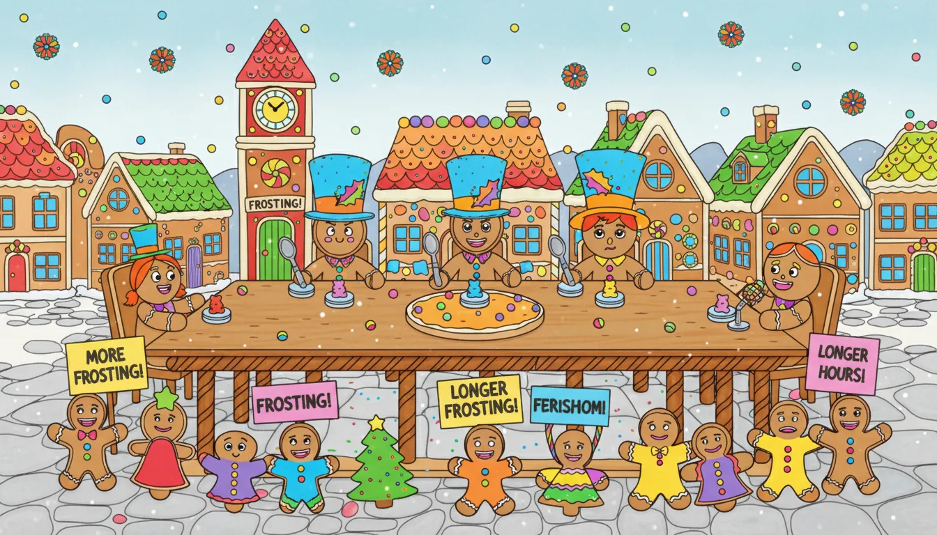 funny gingerbread town council meeting coloring page to print