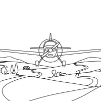 small airplane flying over green countryside