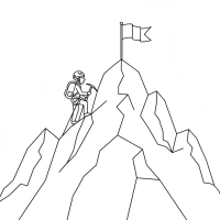 mountain climber with flag on peak