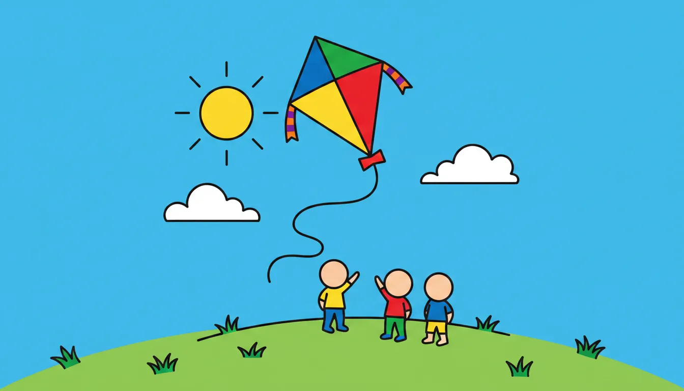 colorful kite flying over grass and children coloring page to print