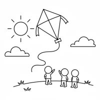 colorful kite flying over grass and children