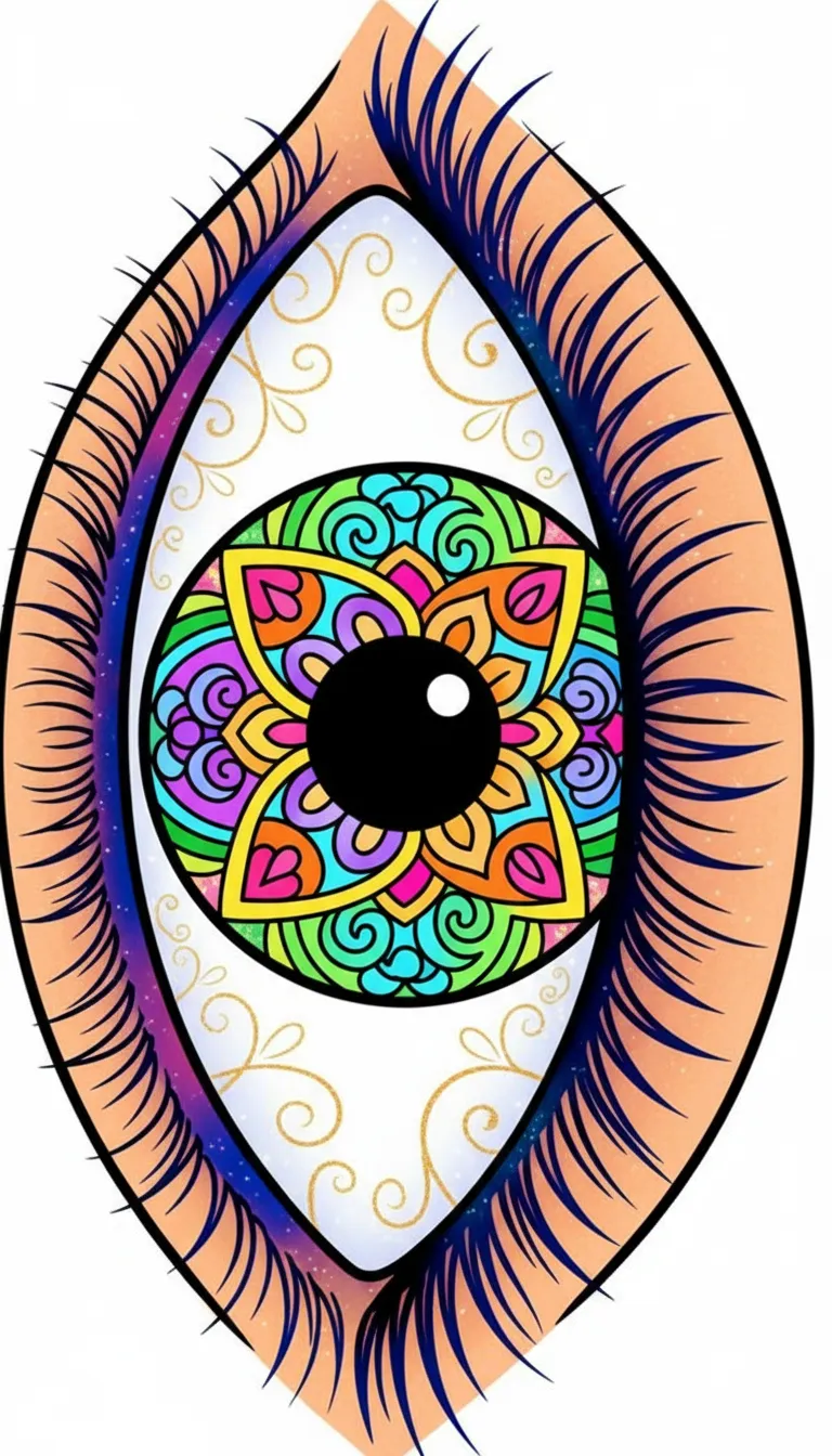 human eye with iris and eyelashes coloring page to print