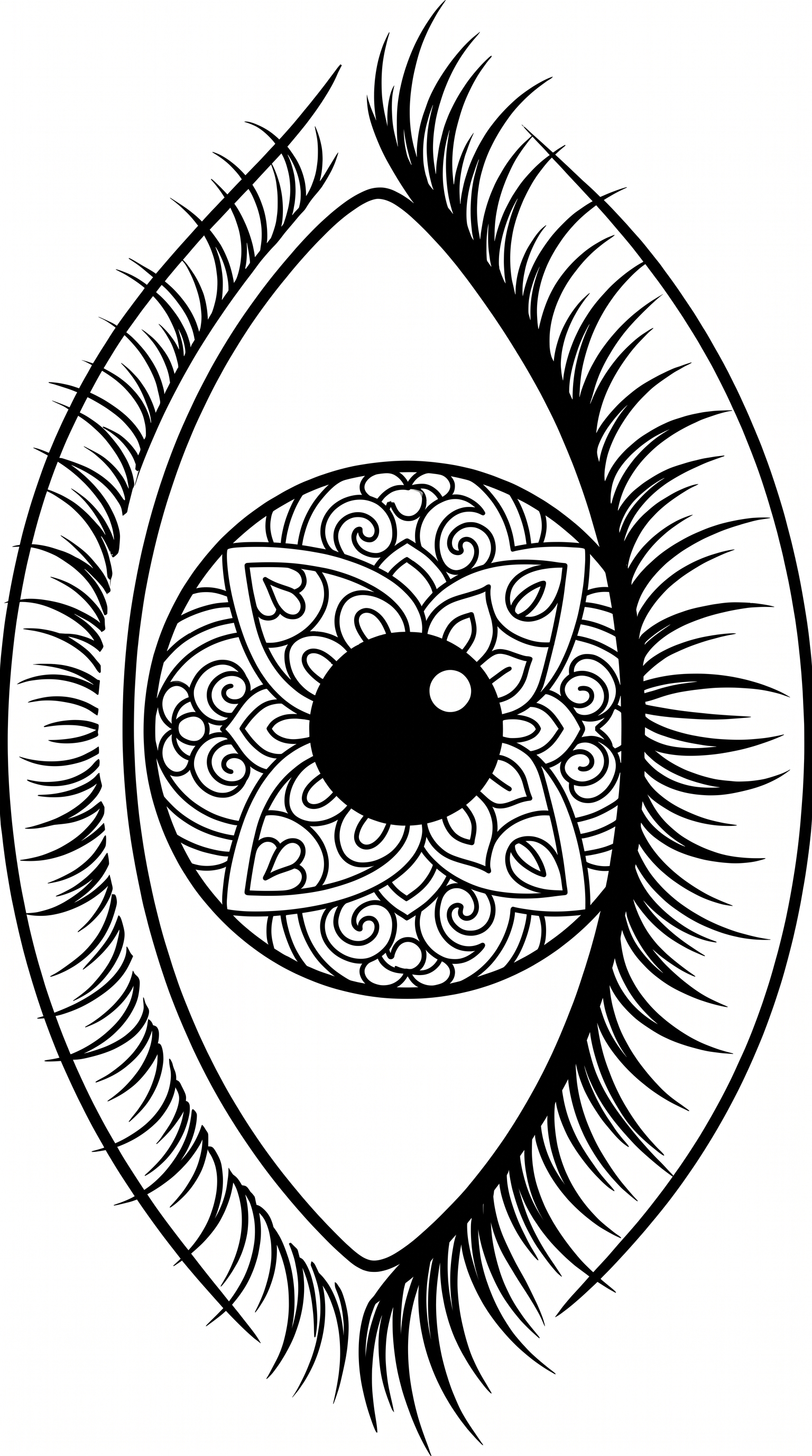human eye with iris and eyelashes coloring page to print
