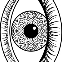 human eye with iris and eyelashes