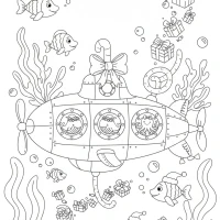 Christmas submarine delivering gifts to deep-sea friends