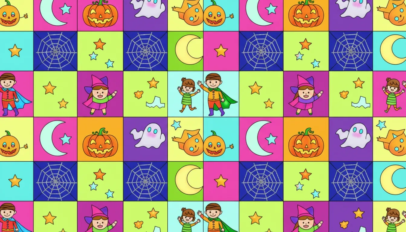 Halloween party with costumes and pumpkins coloring page to print