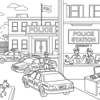 busy police station with officers and patrol