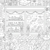 Christmas city street with toys and street performers