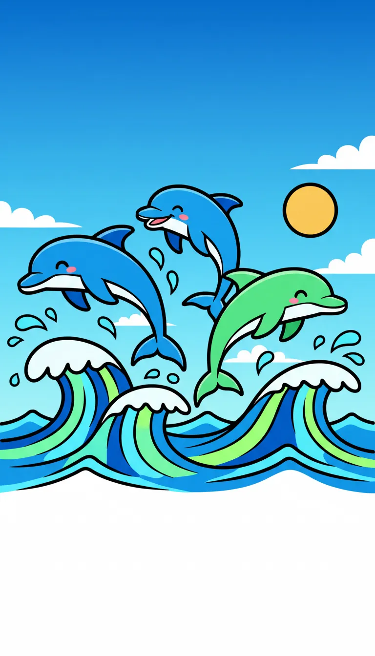 dolphins jumping over ocean waves coloring page to print