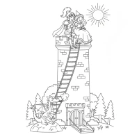 A knight rescuing a princess from a tall tower.