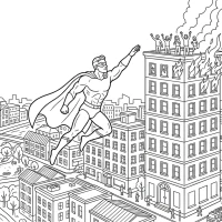 superhero rescuing people from tall building