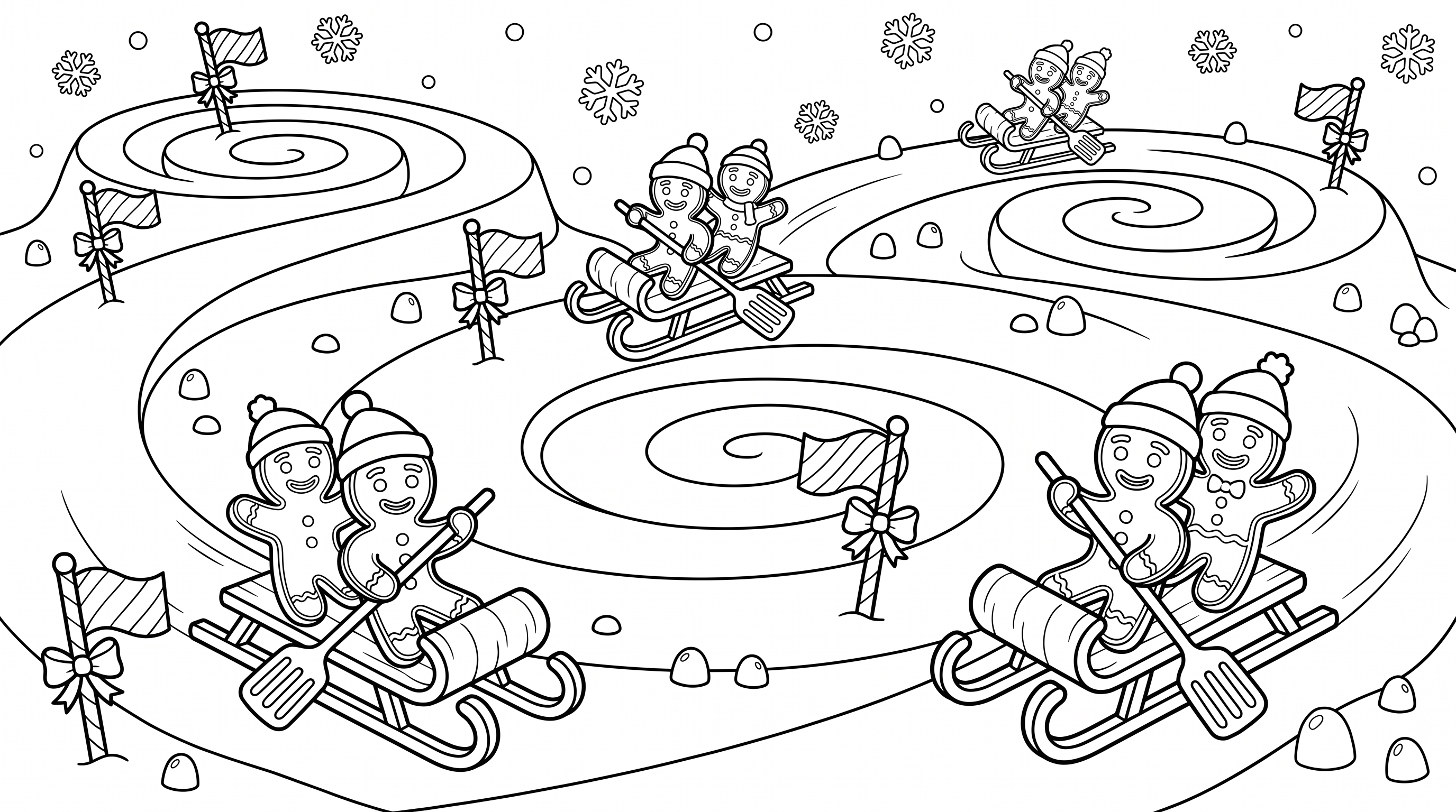 silly sled race on candy terrain coloring page to print