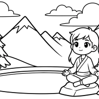 quiet meditation scene by mountain lake