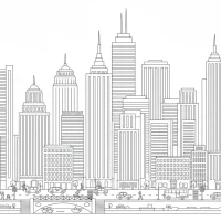 busy city skyline with skyscrapers and streets