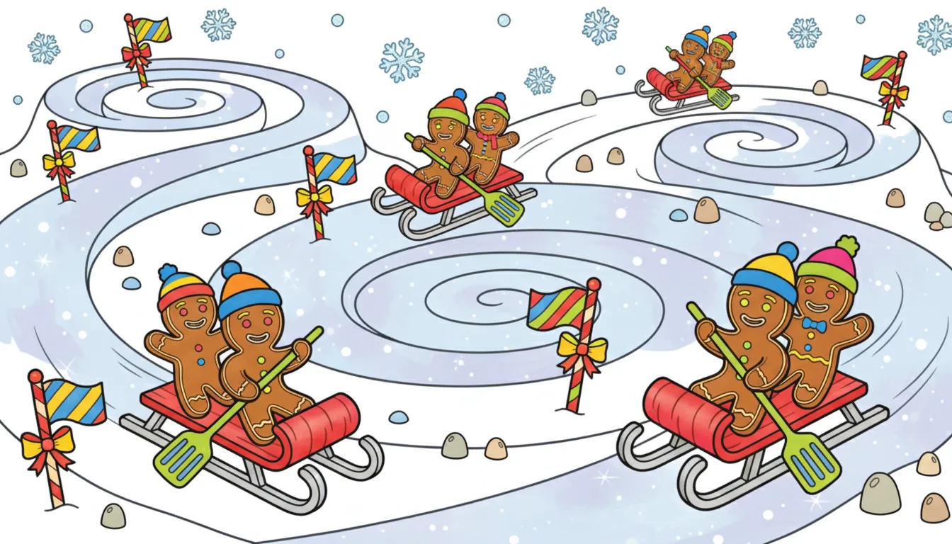 silly sled race on candy terrain coloring page to print