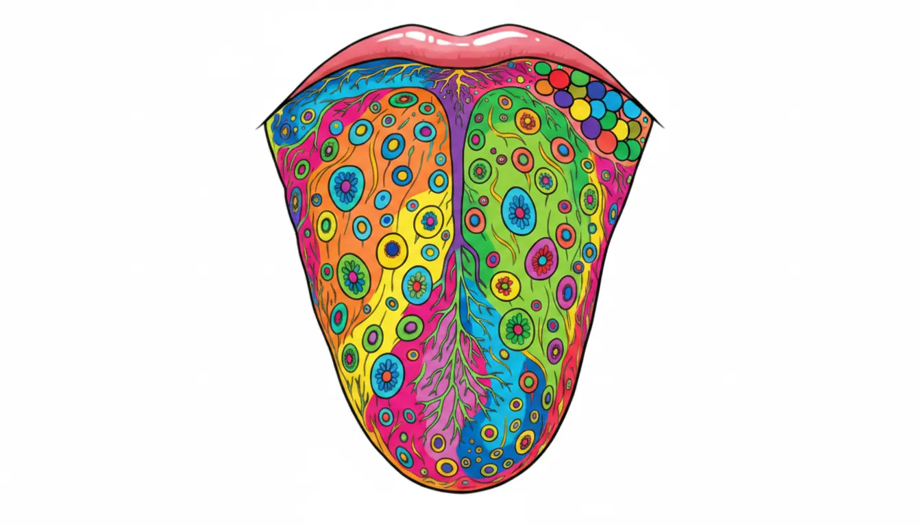 Human tongue with taste buds and texture coloring page to print