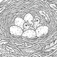 Bird nest with eggs and hatchlings