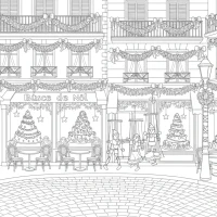 Christmas in Parisian boulevard with cafés and marionettes