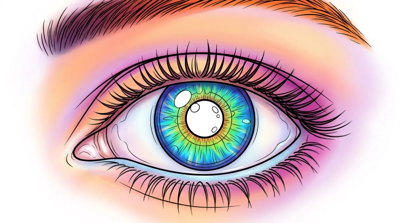 Human eye with iris, pupil, and eyelashes coloring page to print