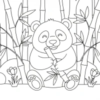Playful panda eating bamboo in forest
