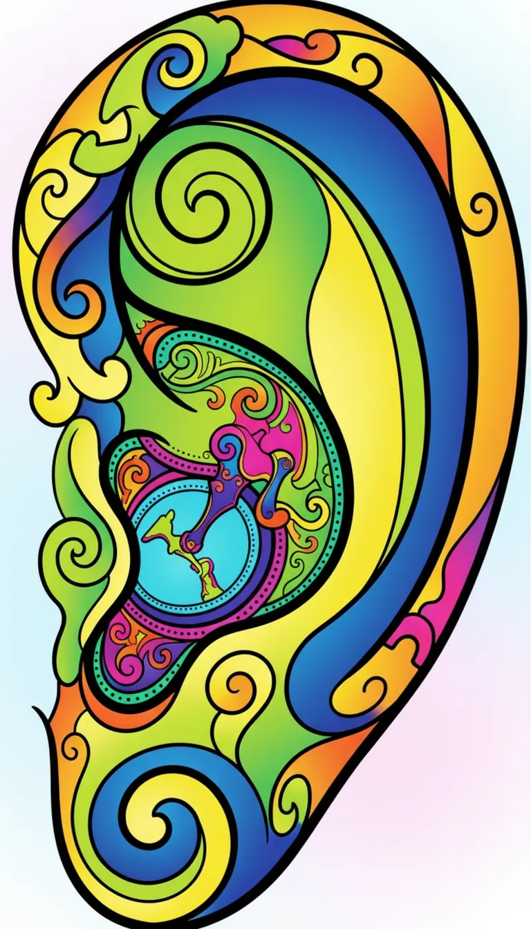human ear with eardrum and tiny bones coloring page to print