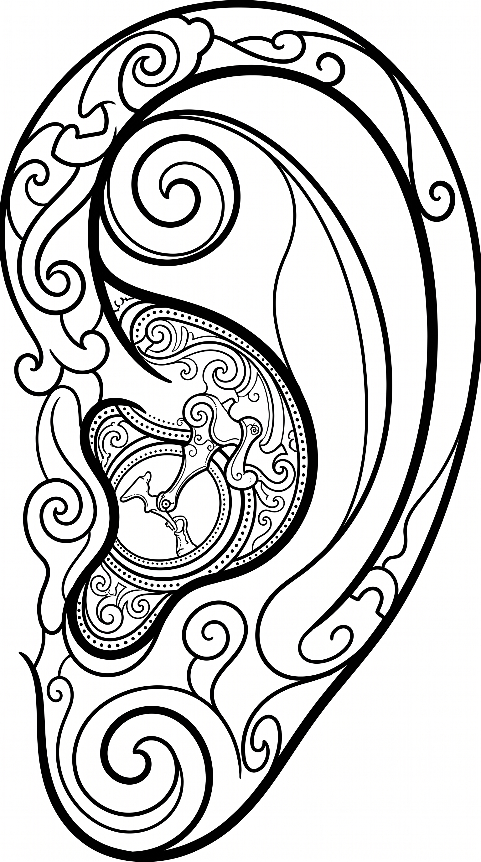 human ear with eardrum and tiny bones coloring page to print