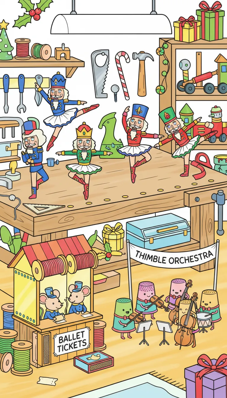 Funny Christmas nutcracker ballet scene coloring page to print
