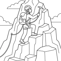A mountain climber scaling a steep peak with a flag at the top.