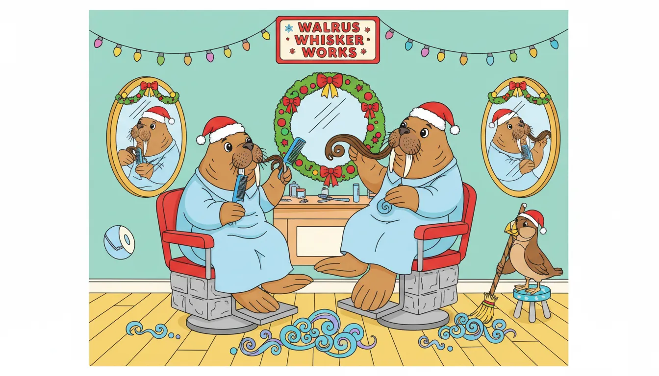 Christmas fun at the polar barber shop coloring page to print