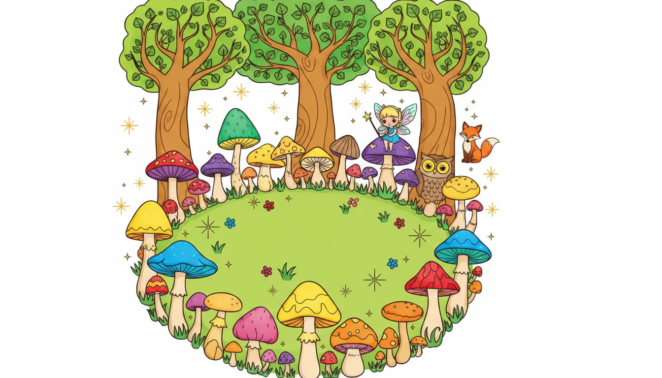 magical forest fairy circle with lights coloring page to print