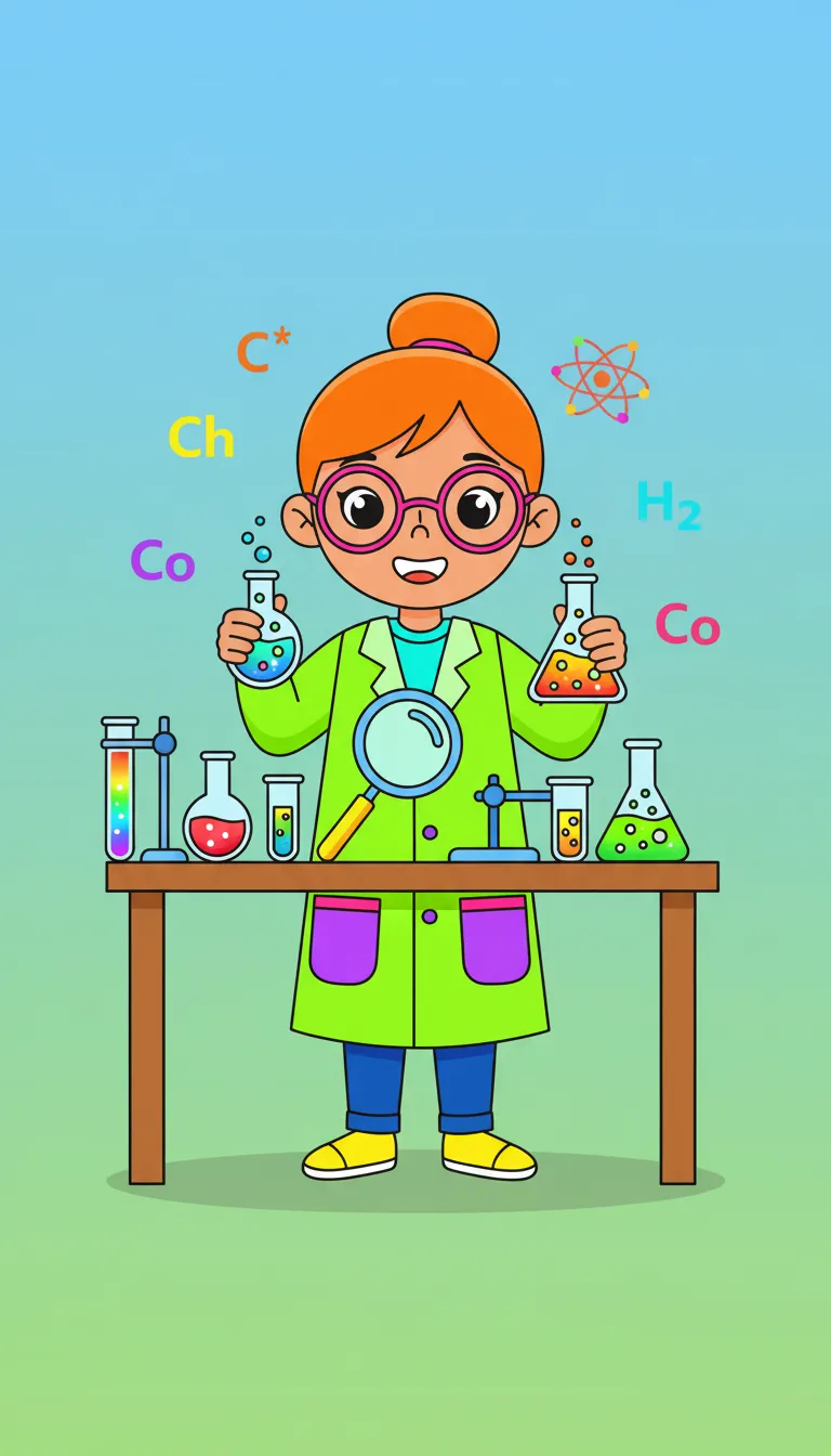 Young scientist in lab coat with test tubes coloring page to print