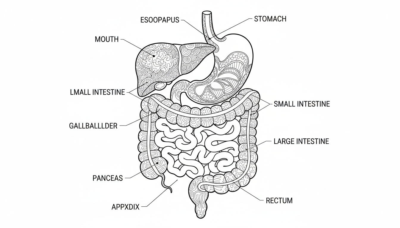 human digestive system diagram with labels coloring page to print