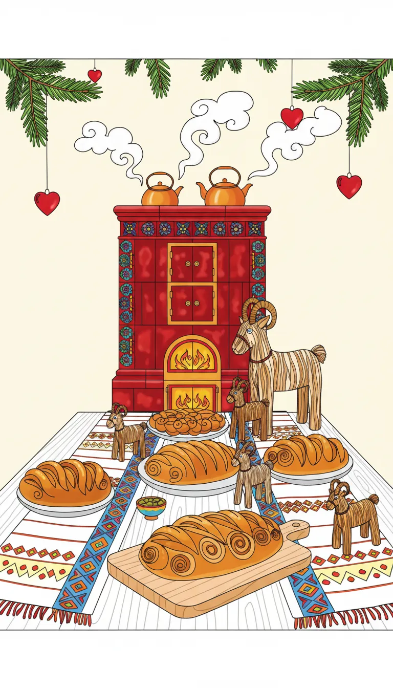 scandinavian julbord table scene coloring page to print