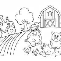 lively farm scene with tractor and animals