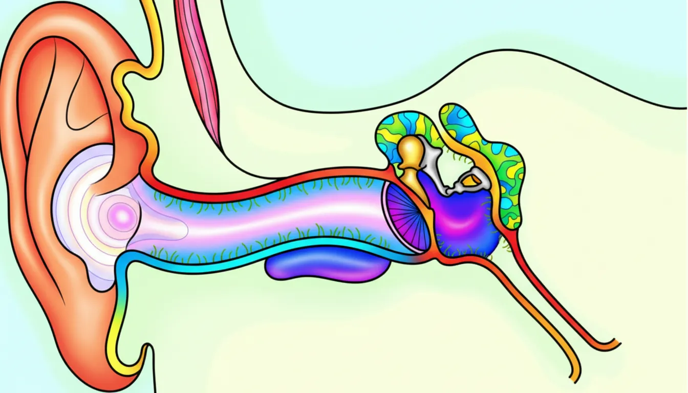 Human ear canal with hairs and bones coloring page to print