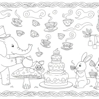 whimsical giant tea party with talking animals