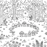 magical forest fairy circle with mushrooms and lights